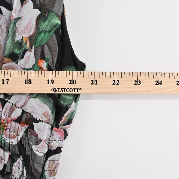 ELENA BALDI Silk Maxi Dress Size L Black Floral Chiffon‎ Sleeveless V Neck Italy - Picture 4 of 13